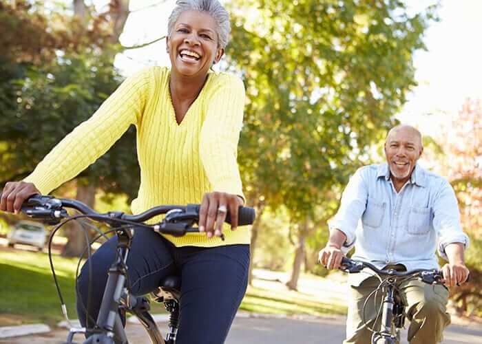 couple riding bikes together